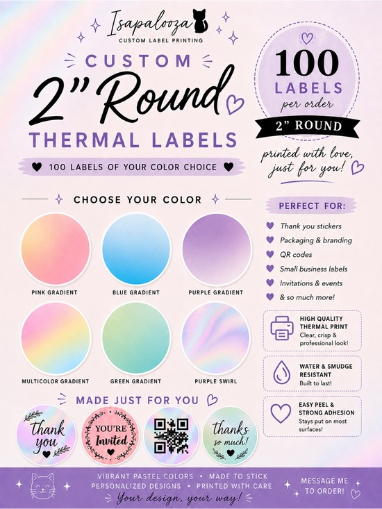 Other - Custom 2" Round Thermal Labels 100 Pieces - Made to Order